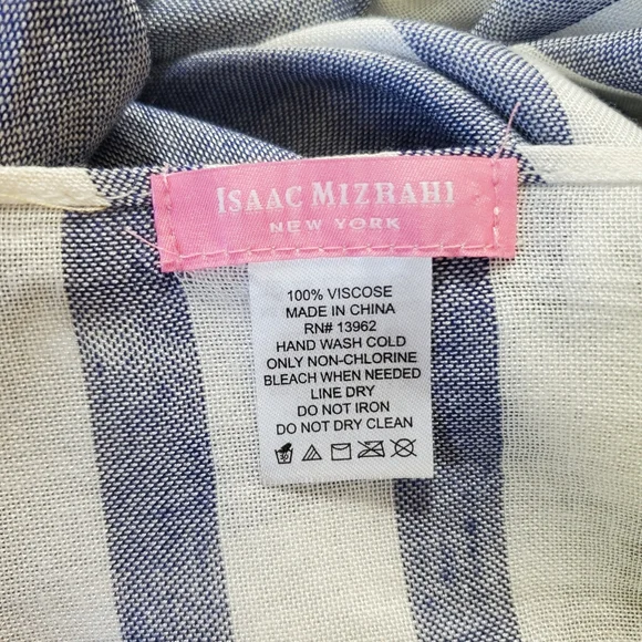 Isaac Mizrahi 72x44 Wrap Shawl Scarf Blue White Swim CoverUp Lightweight Stripe